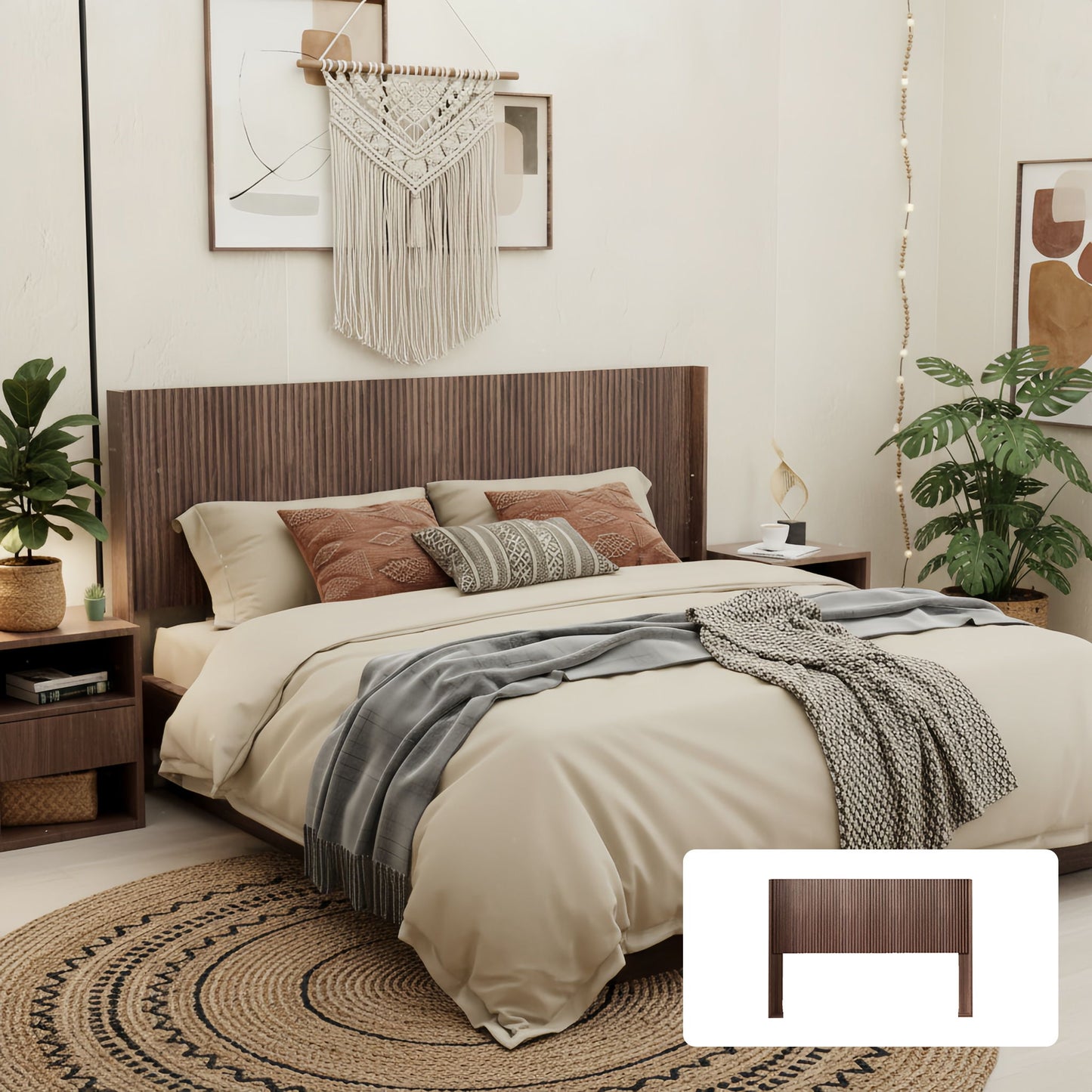 Queen Headboard Only, Fluted Panel Design - Walnut - The Sleep Loft - Online Mattress Showroom NYC