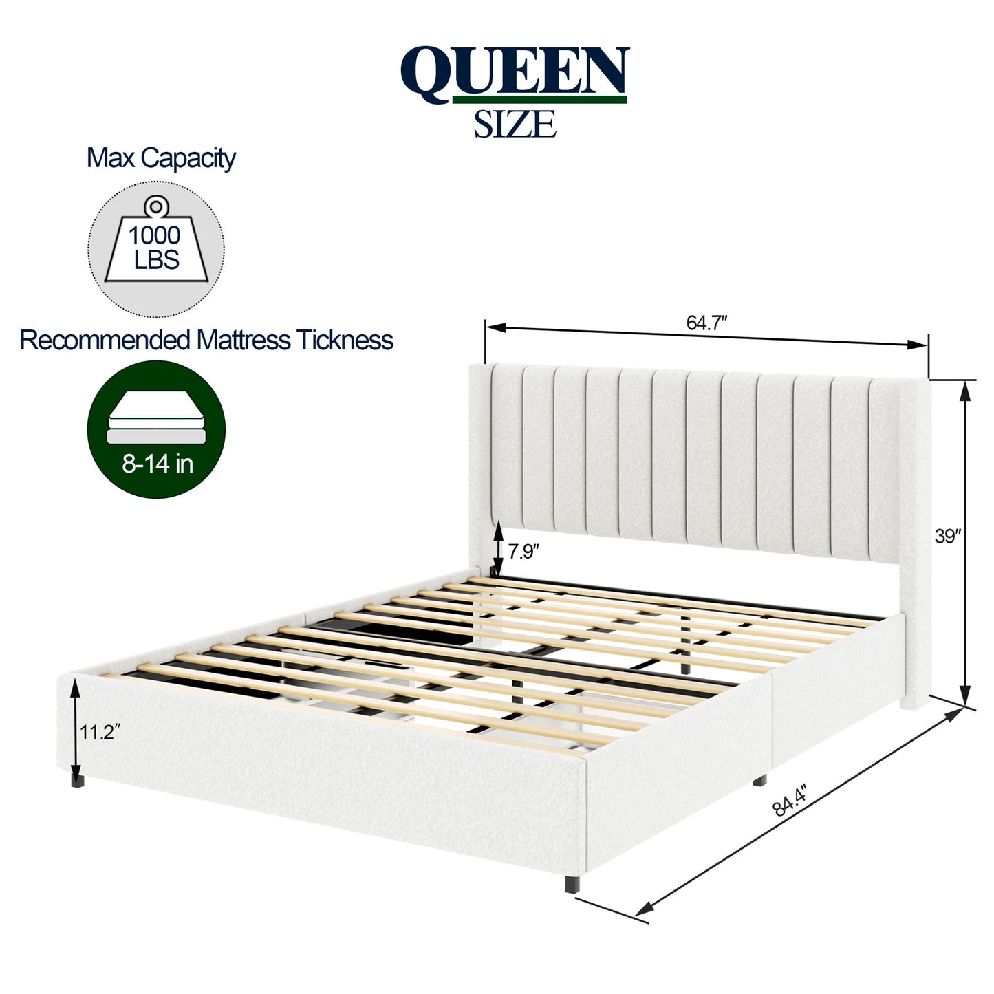 Anda - Boucle Upholstered Platform Bed With Patented Drawers Storage - Ivory - The Sleep Loft - Online Mattress Showroom NYC