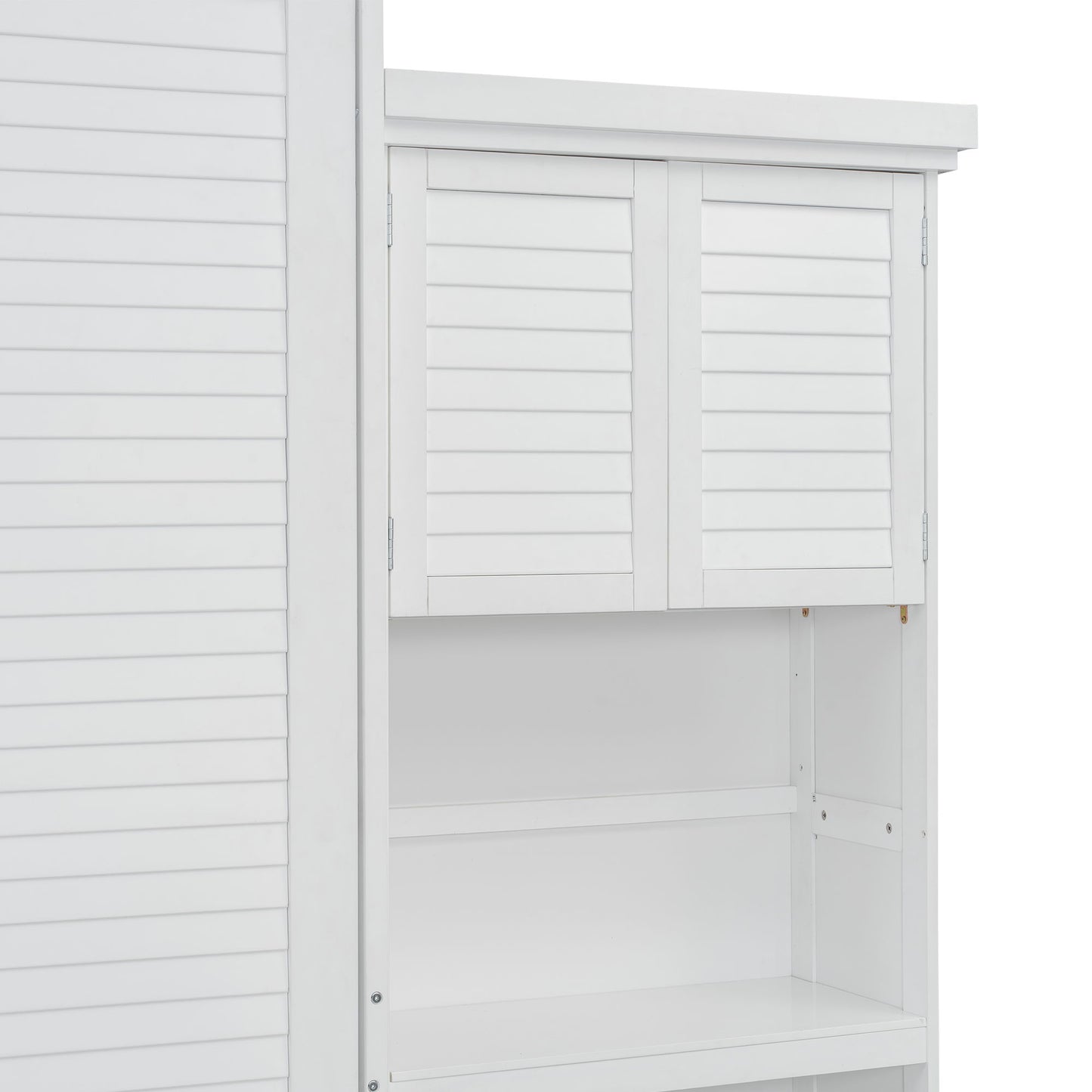 Queen Size Murphy Bed With Louvered Design And Multiple Storage Shelves - White - The Sleep Loft - Online Mattress Showroom NYC