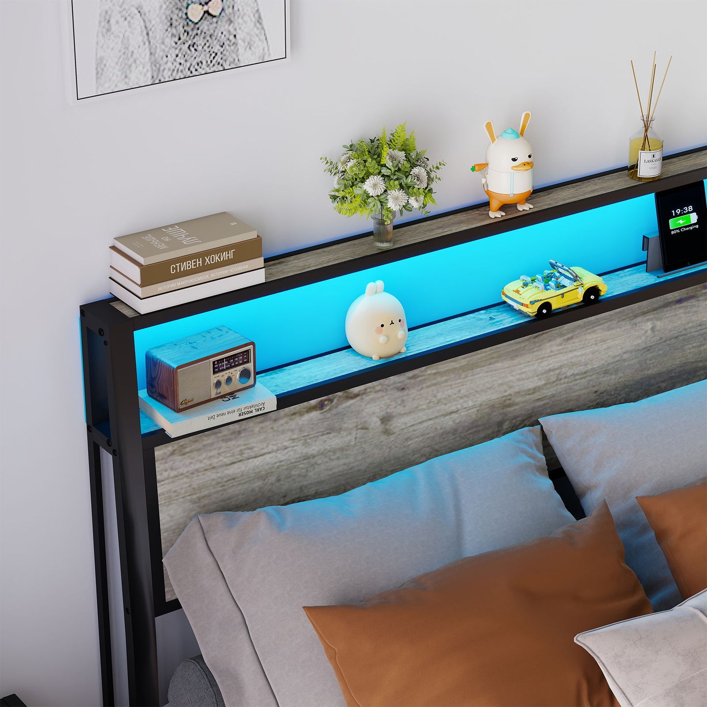 Bed Frame With RGB LED Light And Charging Station - The Sleep Loft - Online Mattress Showroom NYC