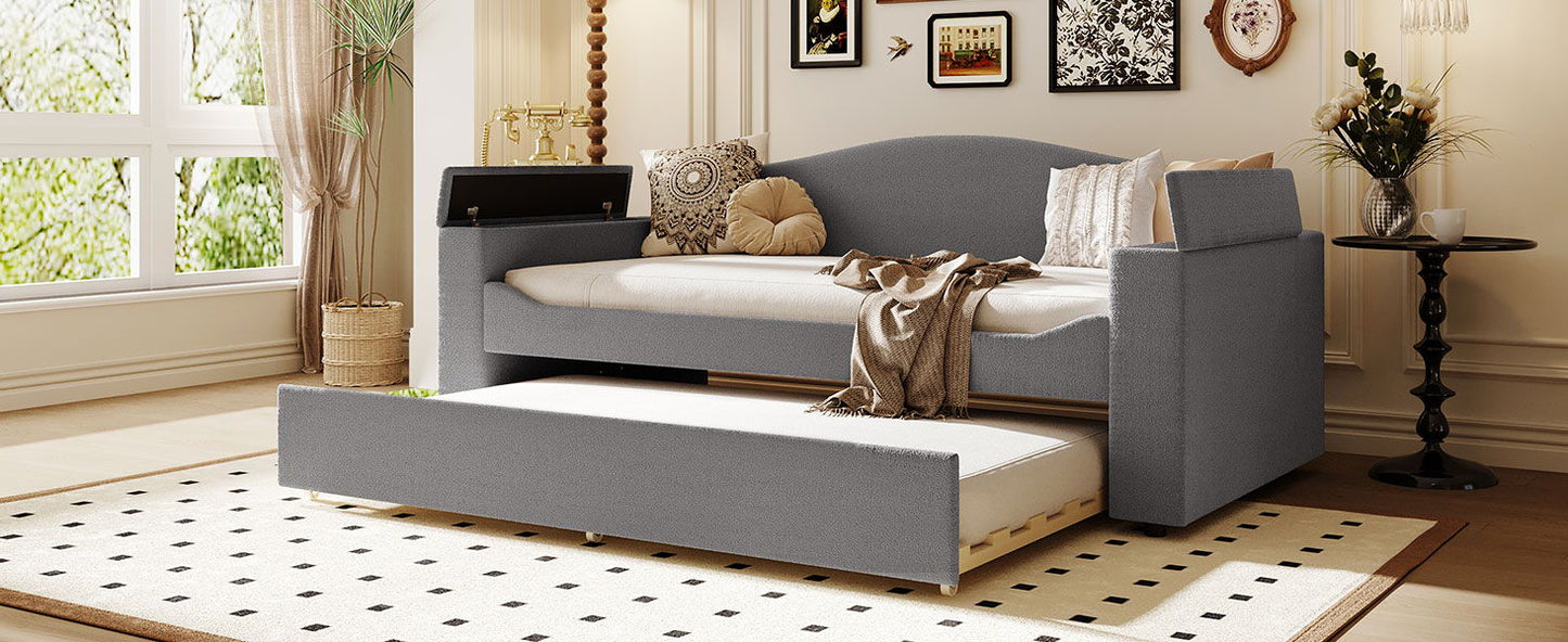 Upholstered Daybed With Storage Armrests, Trundle And Latest Integrated tooth Audio System - The Sleep Loft - Online Mattress Showroom NYC