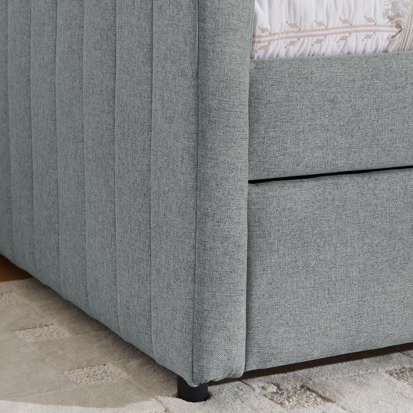 Upholstered Daybed With Trundle With Vertical Stripes - The Sleep Loft - Online Mattress Showroom NYC
