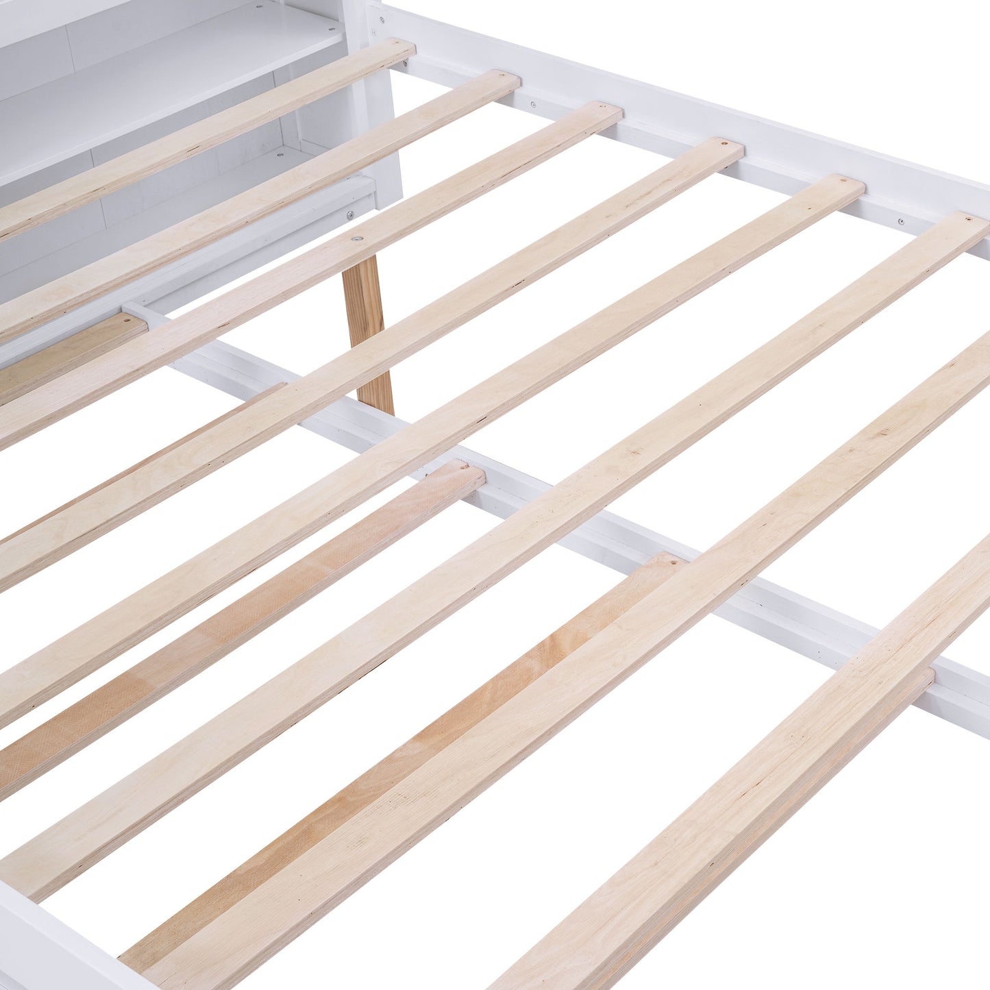 Storage Platform Bed With Pull Out Shelves And Trundle