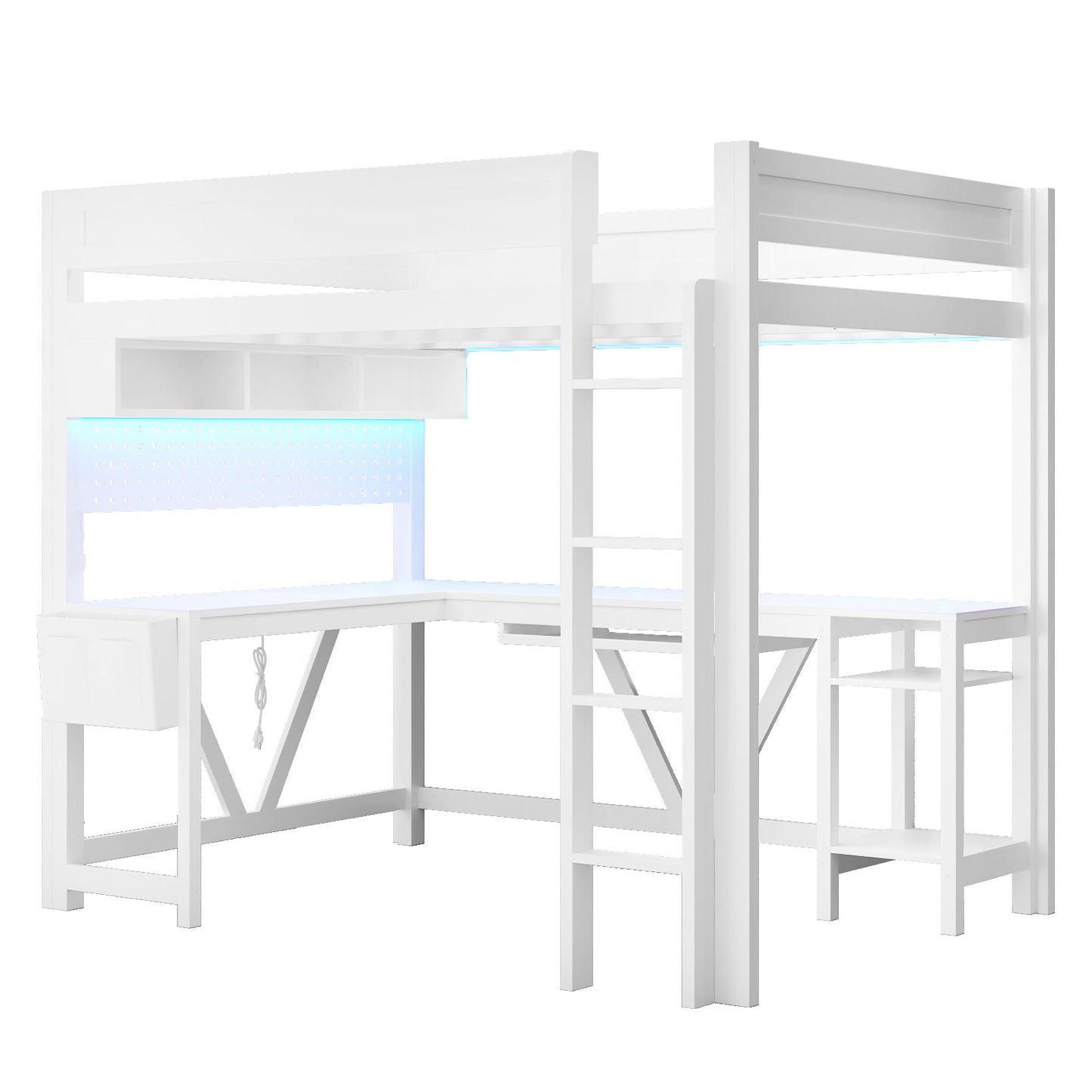 Gaming Loft Bed With Desk, Storage Shelves, LED And Charging Station - The Sleep Loft - Online Mattress Showroom NYC