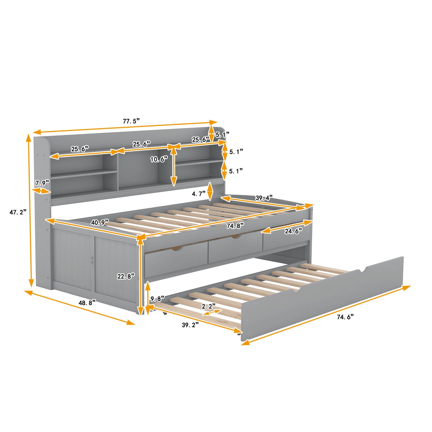Captain Bed With Built In Bookshelves, 3 Storage Drawers, And Trundle - The Sleep Loft - Online Mattress Showroom NYC