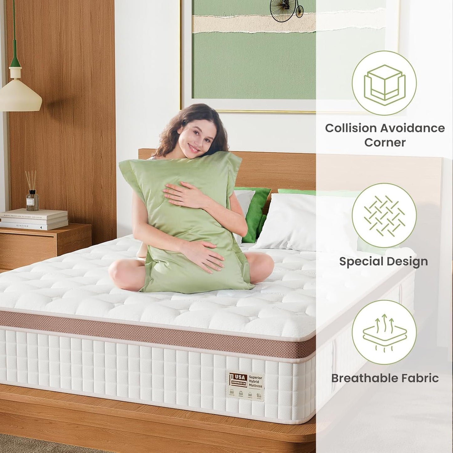 14" King Size, Firm Hybrid Mattress, Gel Memory Foam & Pocket Springs, Pressure Relief, Motion Isolation, Ergonomic Bed - White