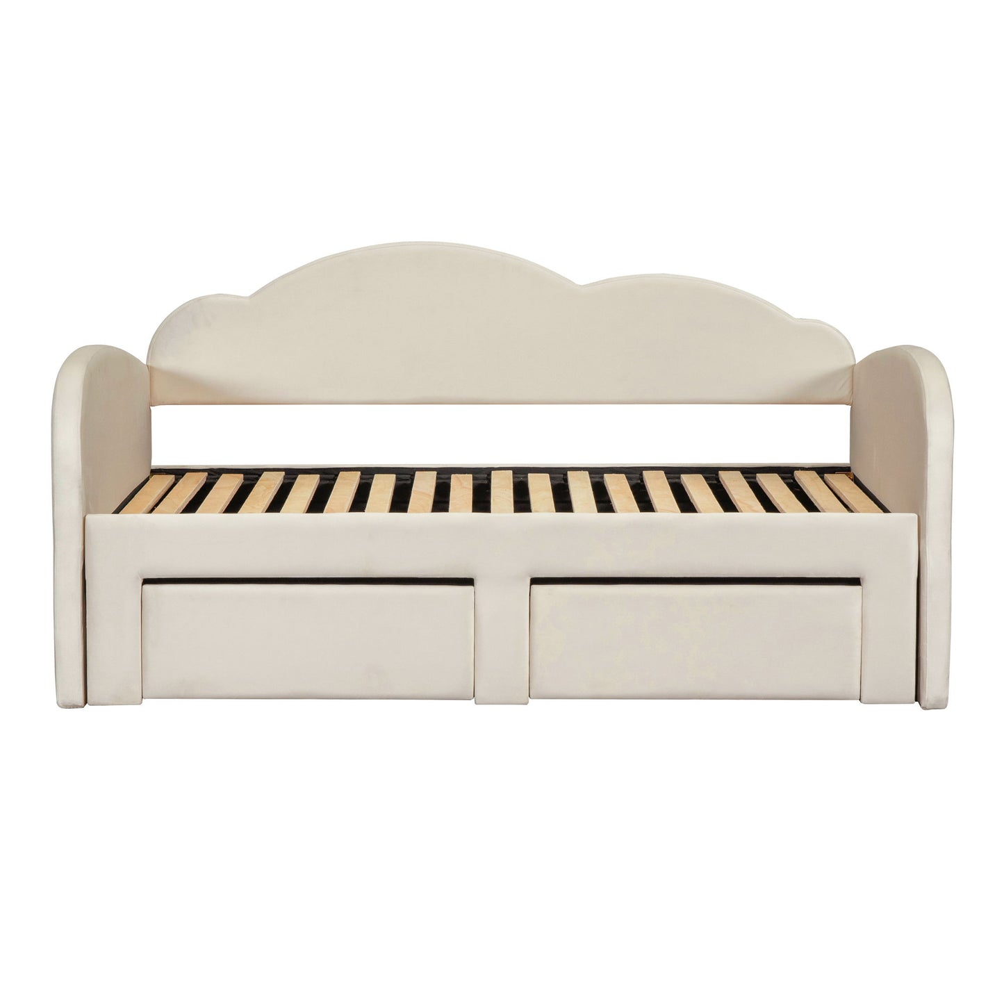 Upholstered Daybed With Cloud-Shaped Backrest, Trundle & 2 Drawers And USB Ports - The Sleep Loft - Online Mattress Showroom NYC