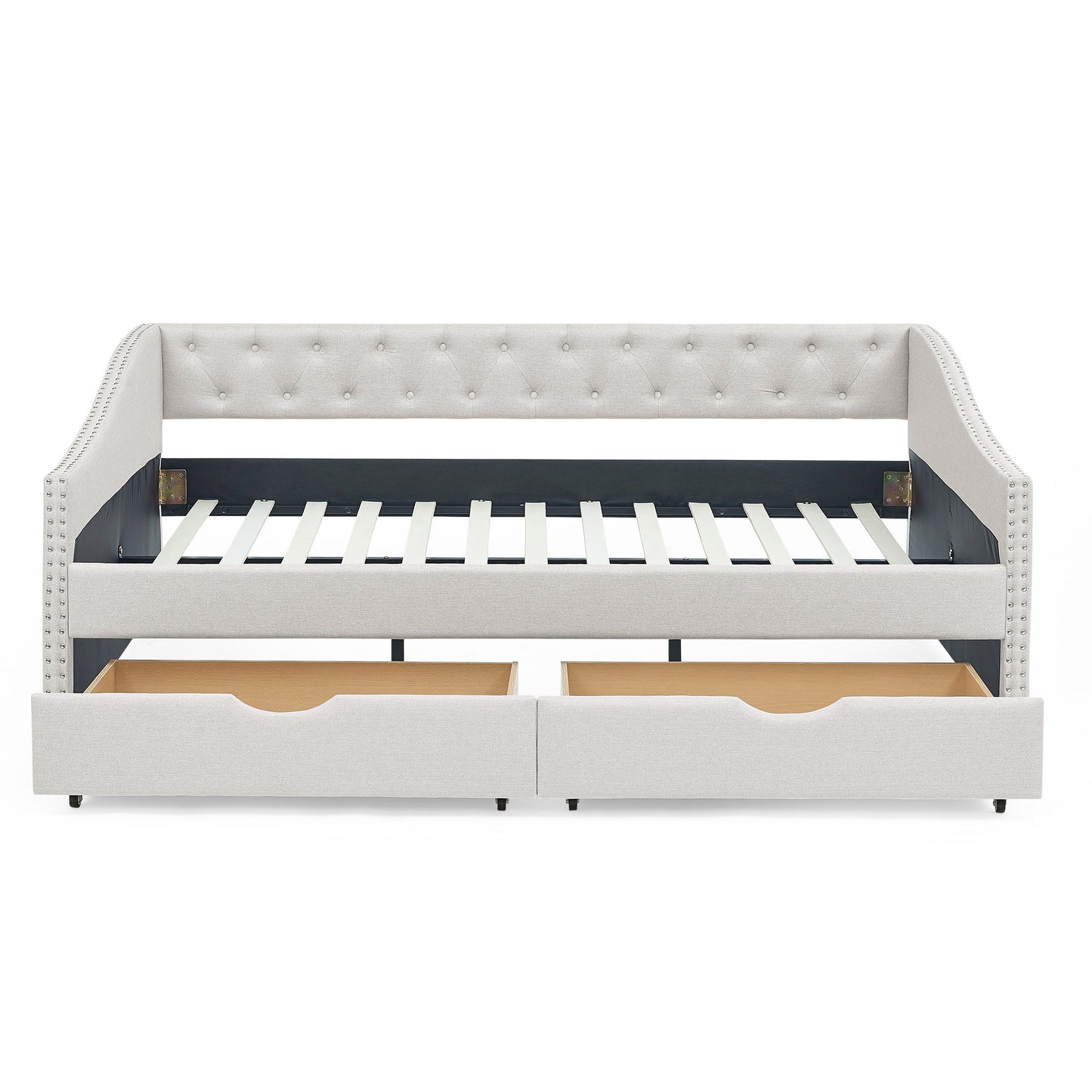 Upholstered Tufted Daybed With Drawers, Waved Arms - The Sleep Loft - Online Mattress Showroom NYC