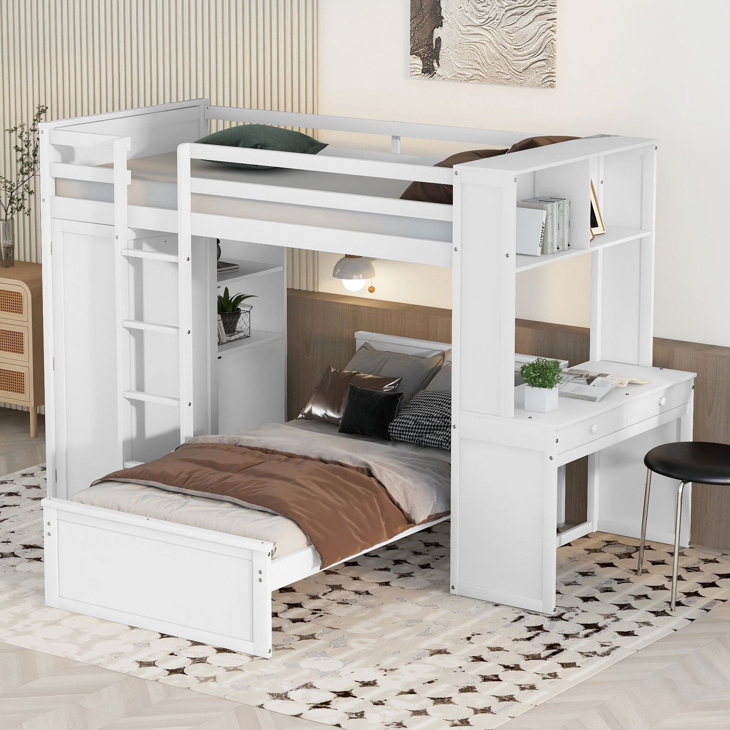 Loft Bed With A Stand Alone Bed, Shelves, Desk, And Wardrobe - The Sleep Loft - Online Mattress Showroom NYC
