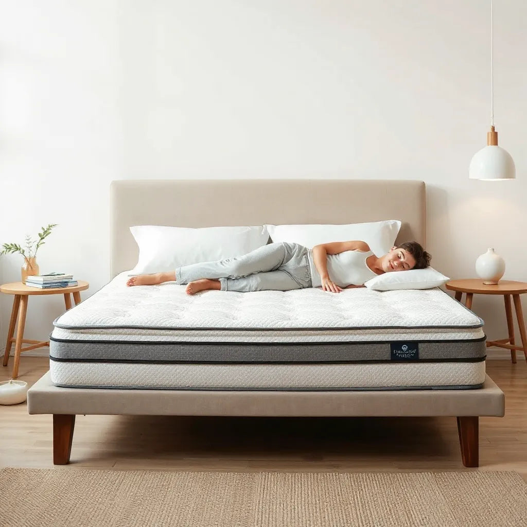 Person side sleeping on a supportive mattress with a pillow under the head and between the knees