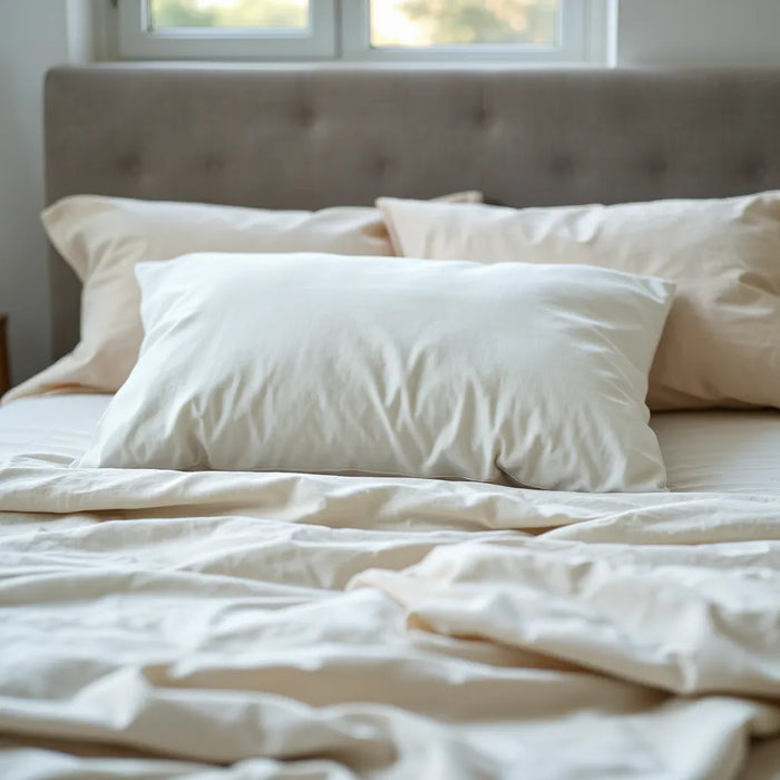 Shoulder zoned pillow on a neatly made bed showing contour support for better neck and shoulder alignment