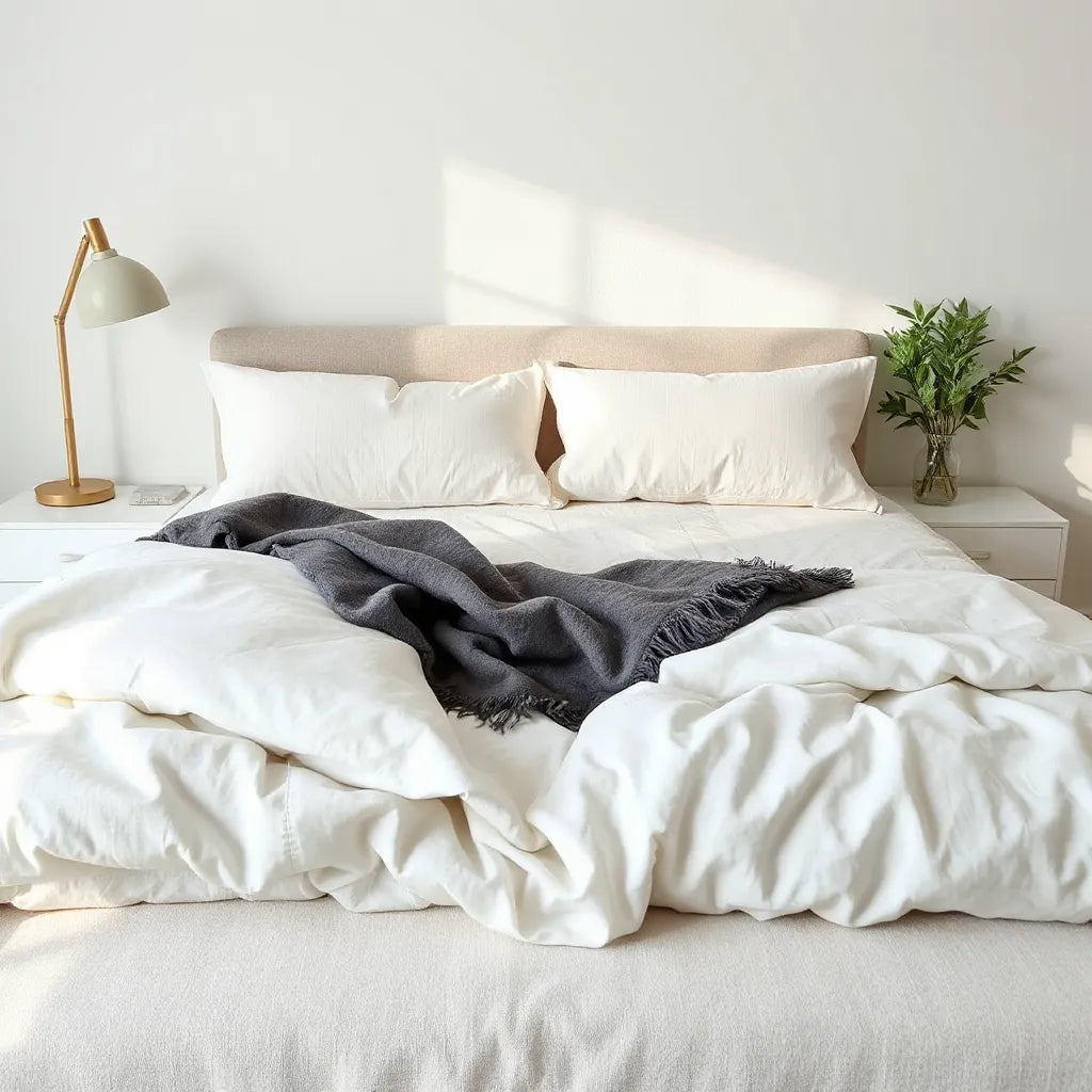 Neatly made bed with breathable bedding and supportive pillows in soft morning light