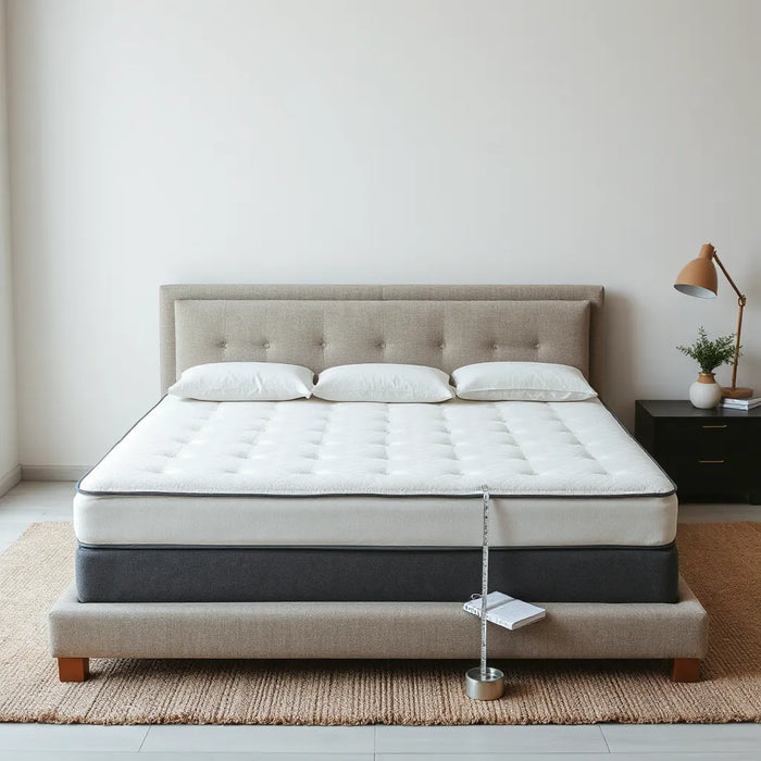 Side-by-side mattresses on a neutral bed frame under soft natural light for a comparison guide