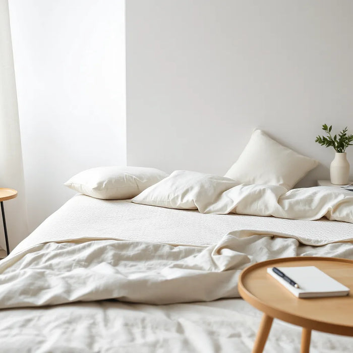 Neatly made bed with a modern mattress in soft natural light for mattress review comparison