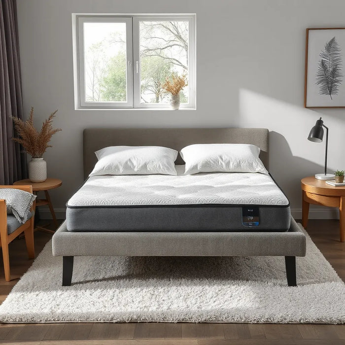 Neatly made adjustable bed with layered comfort zones in a modern, calming bedroom
