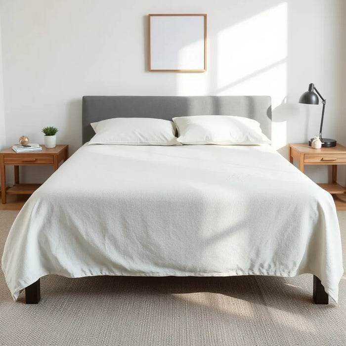 Water-resistant mattress cover with water droplets on fabric on a neatly made bed