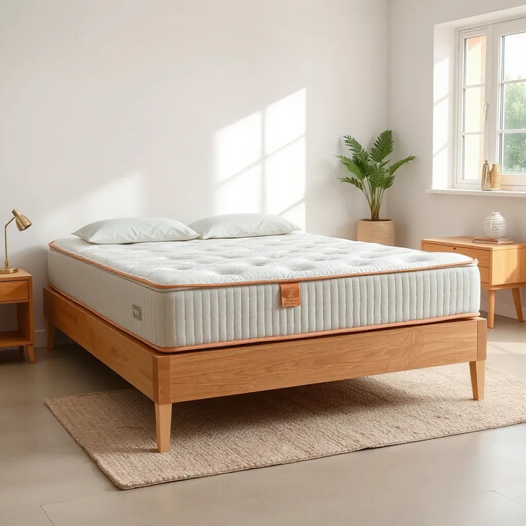 Neatly made bed with a durable, comfortable mattress under natural daylight