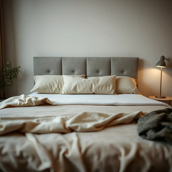 Neatly made bed with a modern memory foam mattress showing contour-friendly comfort and soft bedding