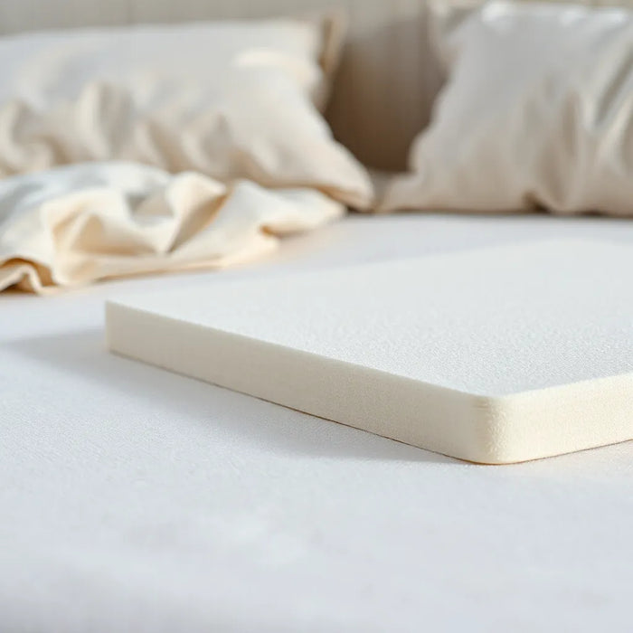 Memory foam mattress showing pressure-relief support for a side-sleeper hip