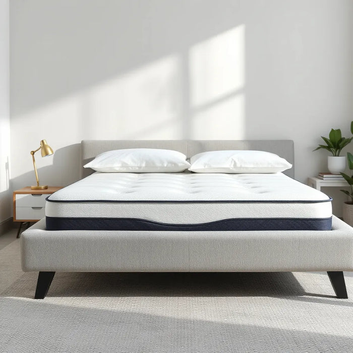 Modern mattress on a bed with emphasis on supportive comfort and spinal alignment for back pain relief