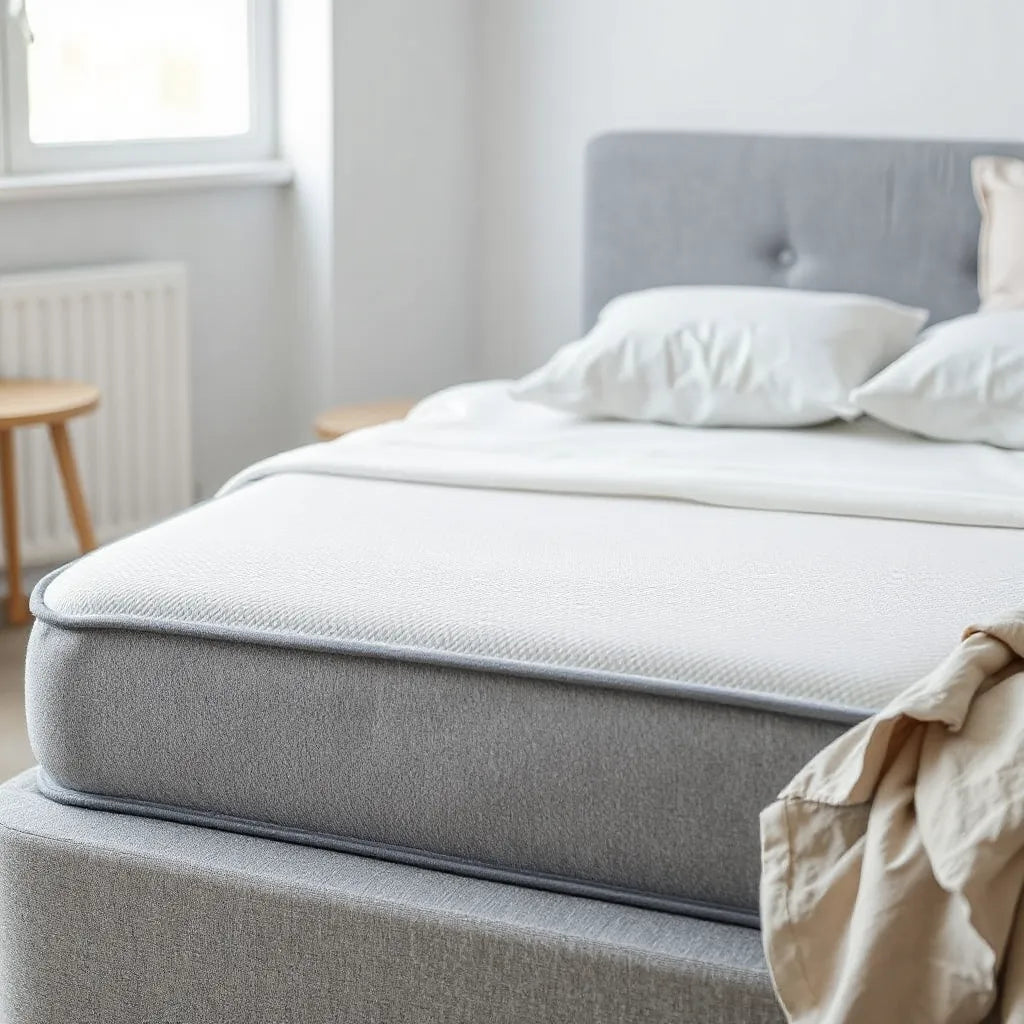 Neatly made bed with a modern cooling gel mattress surface under soft natural light