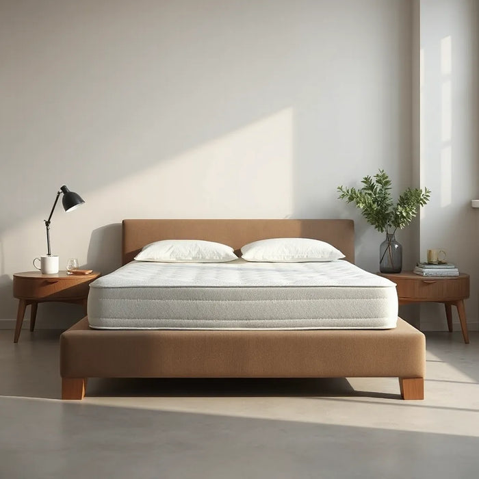 Neatly made bed with focus on a supportive mattress in a calm bedroom setting