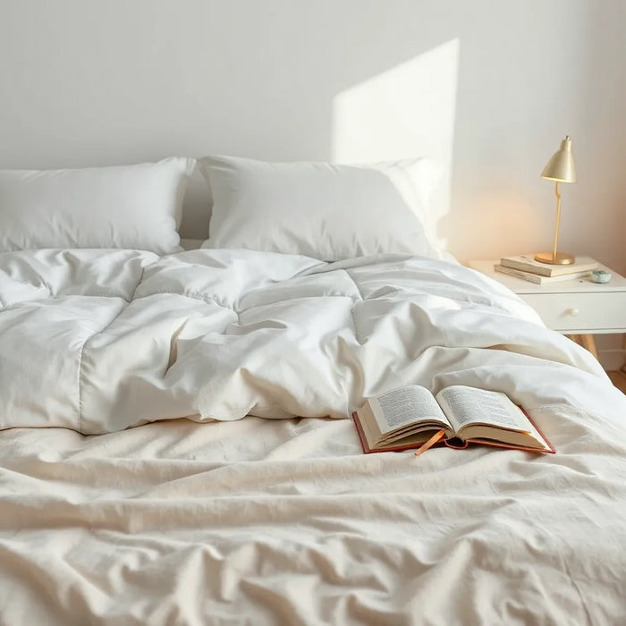 Neatly made bed with premium bedding and supportive pillows in a softly lit bedroom