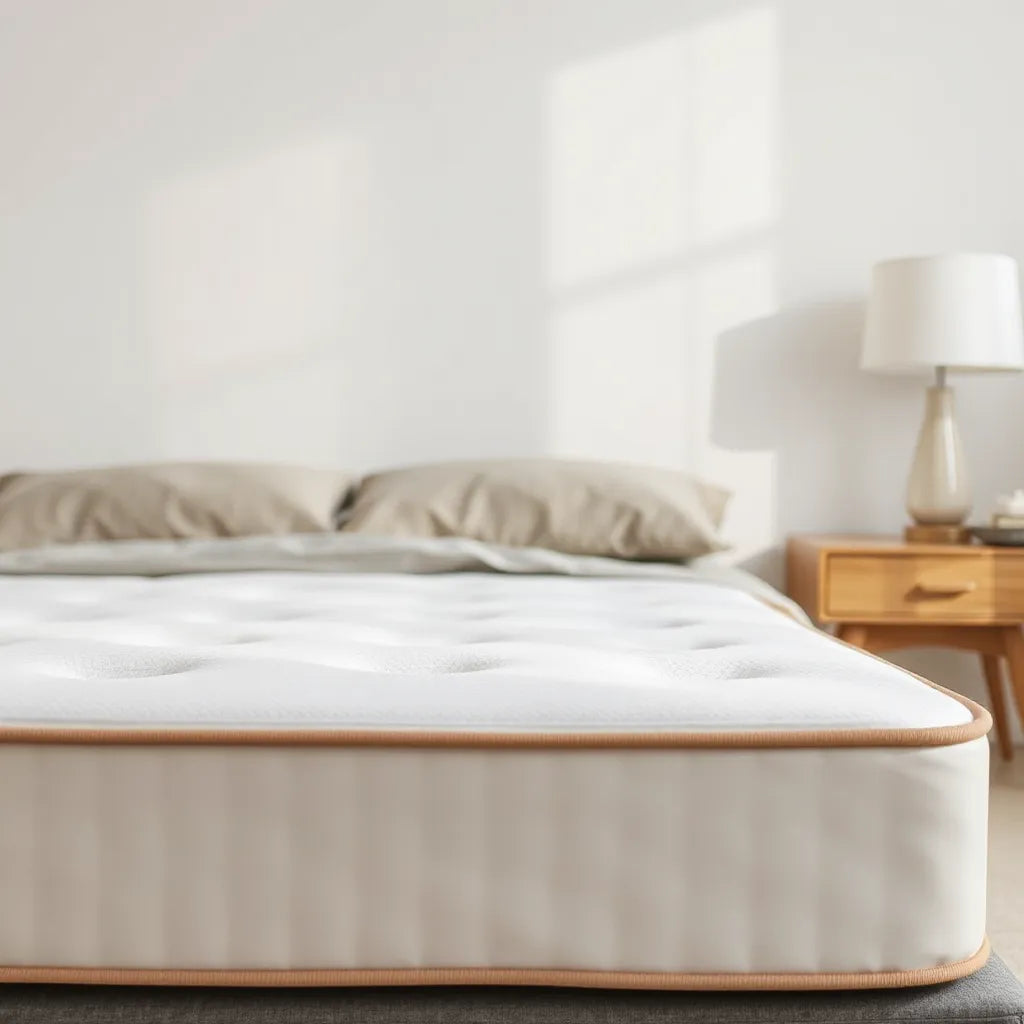Neatly made bed with a modern memory foam mattress highlighting its contouring comfort
