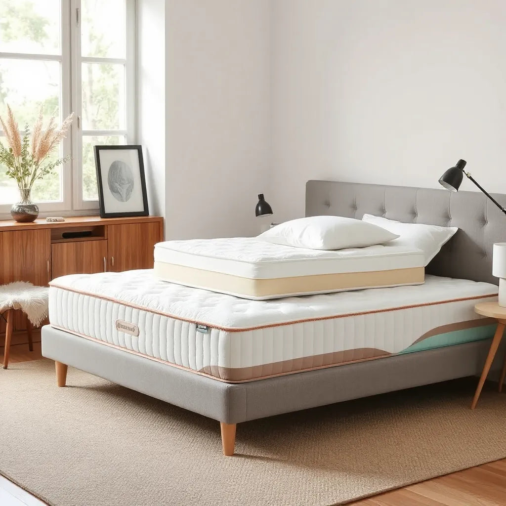 Layered mattress bed showing supportive comfort layers for heavy sleepers under soft natural light