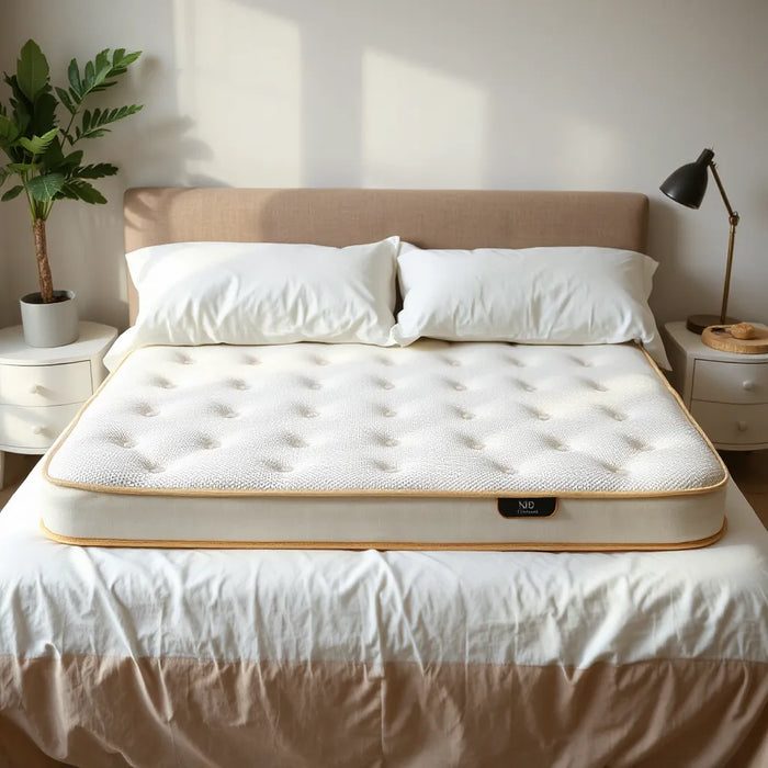 Neatly made bed with breathable bedding and a clean mattress surface in a calm bedroom setting