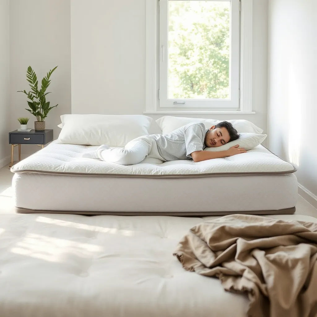 Side sleeper resting on a supportive mattress with pillows aligned for neck and back comfort