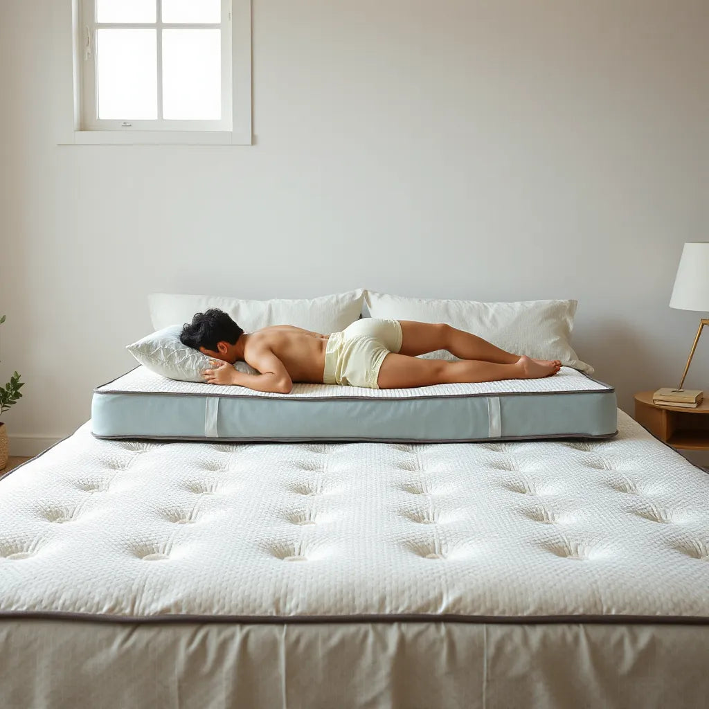 Side-sleeper comfortably resting on a supportive mattress with pillows aligned for pressure relief