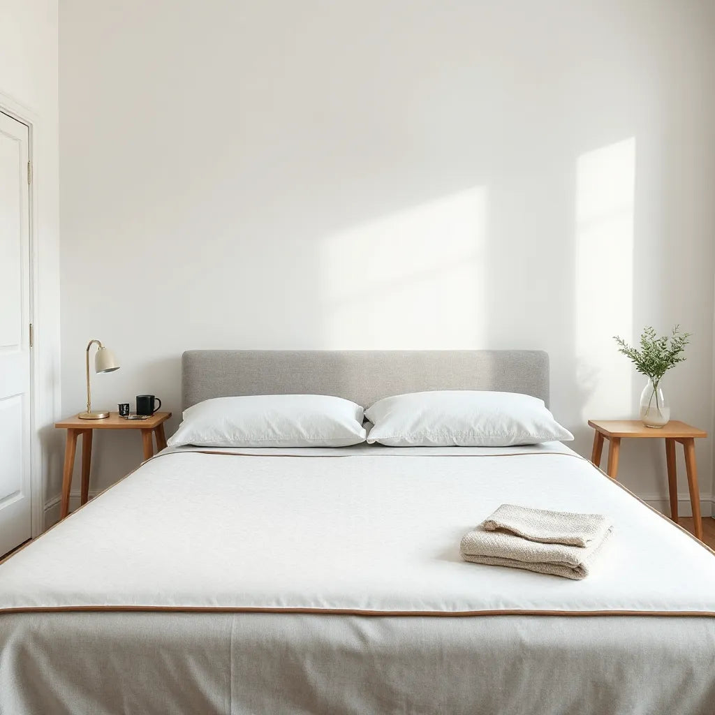 Neatly made bed with a modern mattress in a softly lit bedroom
