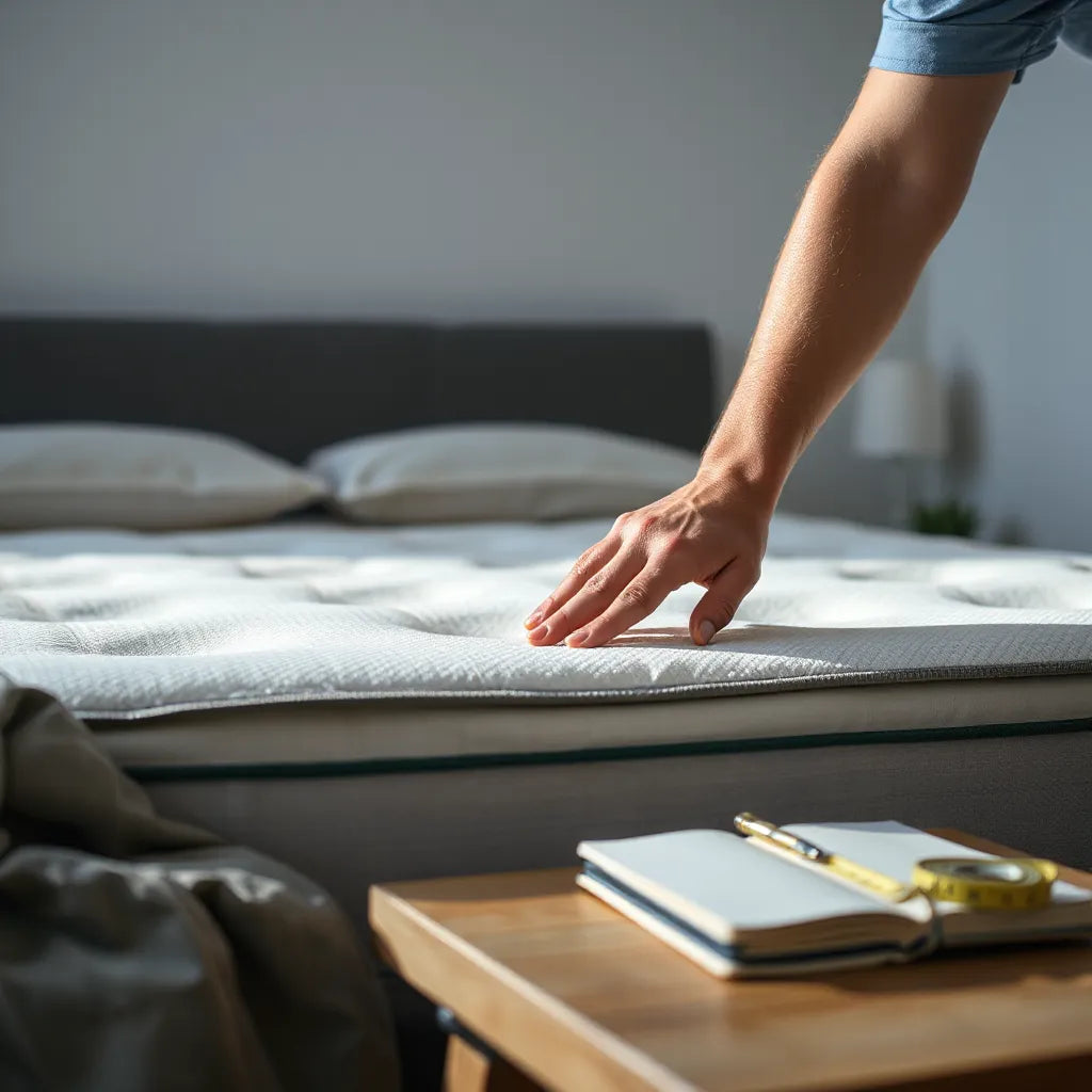 Person pressing different spots on a mattress to evaluate comfort and support