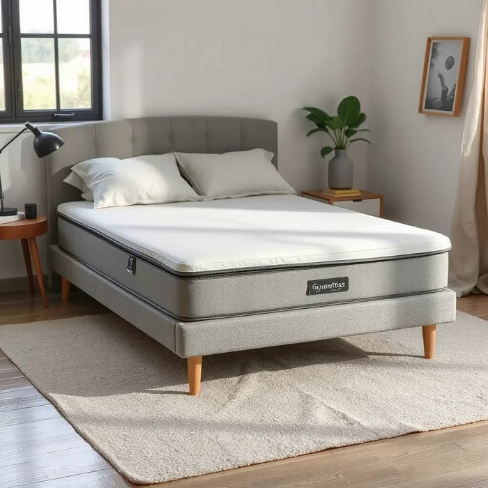 Neatly made bed with a zippered protective mattress cover for bed bug prevention