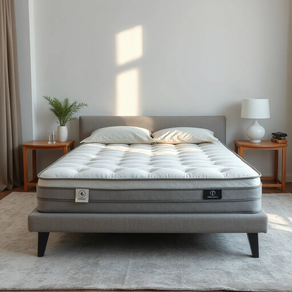 Neatly made bed with a premium mattress in a bright, minimal bedroom setting