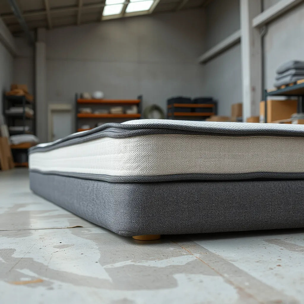 Reinforced heavy-duty mattress layers and edge support shown in a clean, well-lit workshop setting