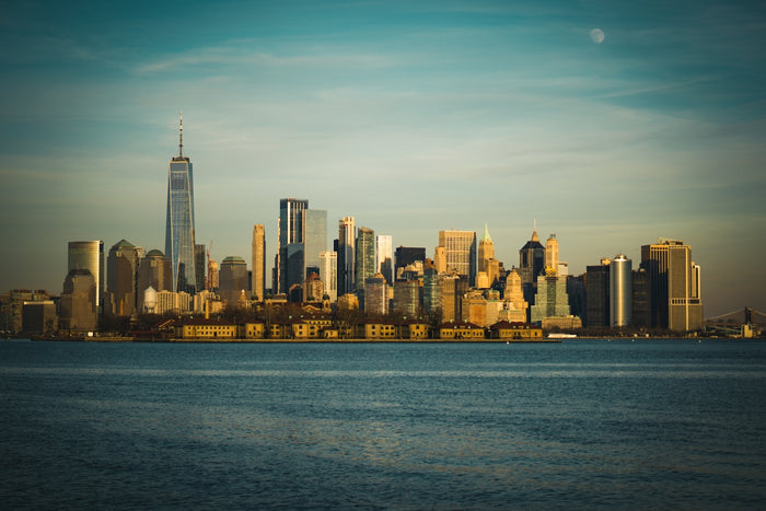 city skyline during night time