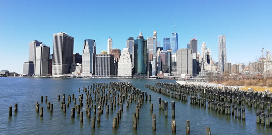 a large body of water with a city in the background