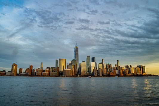 a view of a city skyline from the water