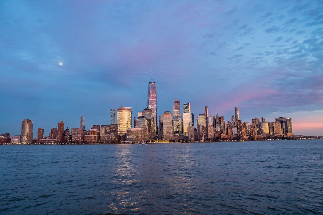 a view of a city skyline from the water