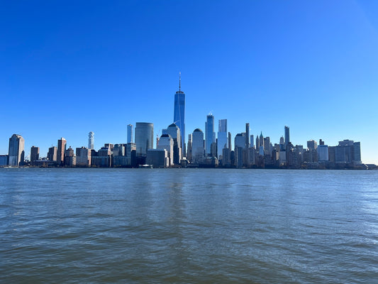 a large body of water with a city in the background