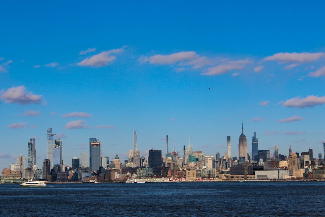 a large body of water with a city in the background