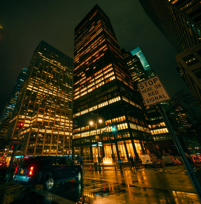 a street with tall buildings on either side of it