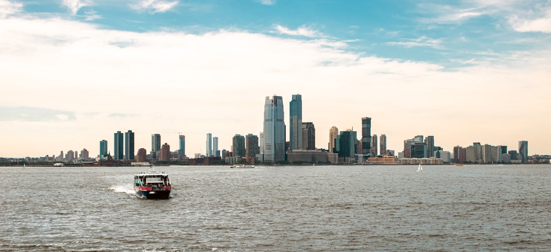A small boat in a large body of water
