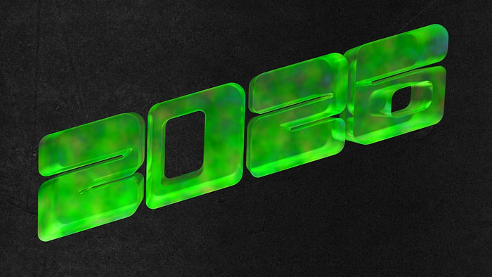 Green 3D numbers 2026 on dark background