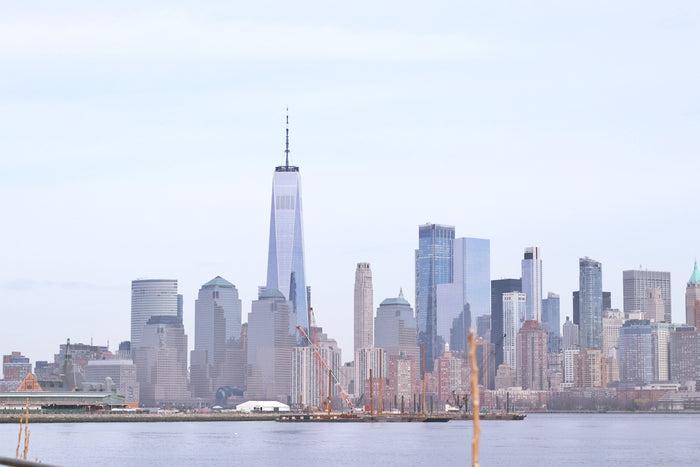 New york city skyline with one world trade center prominent.
