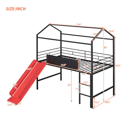 Twin Metal Loft Bed With Slide And 2 Sided Writable Wooden Board - Black - The Sleep Loft - Online Mattress Showroom NYC