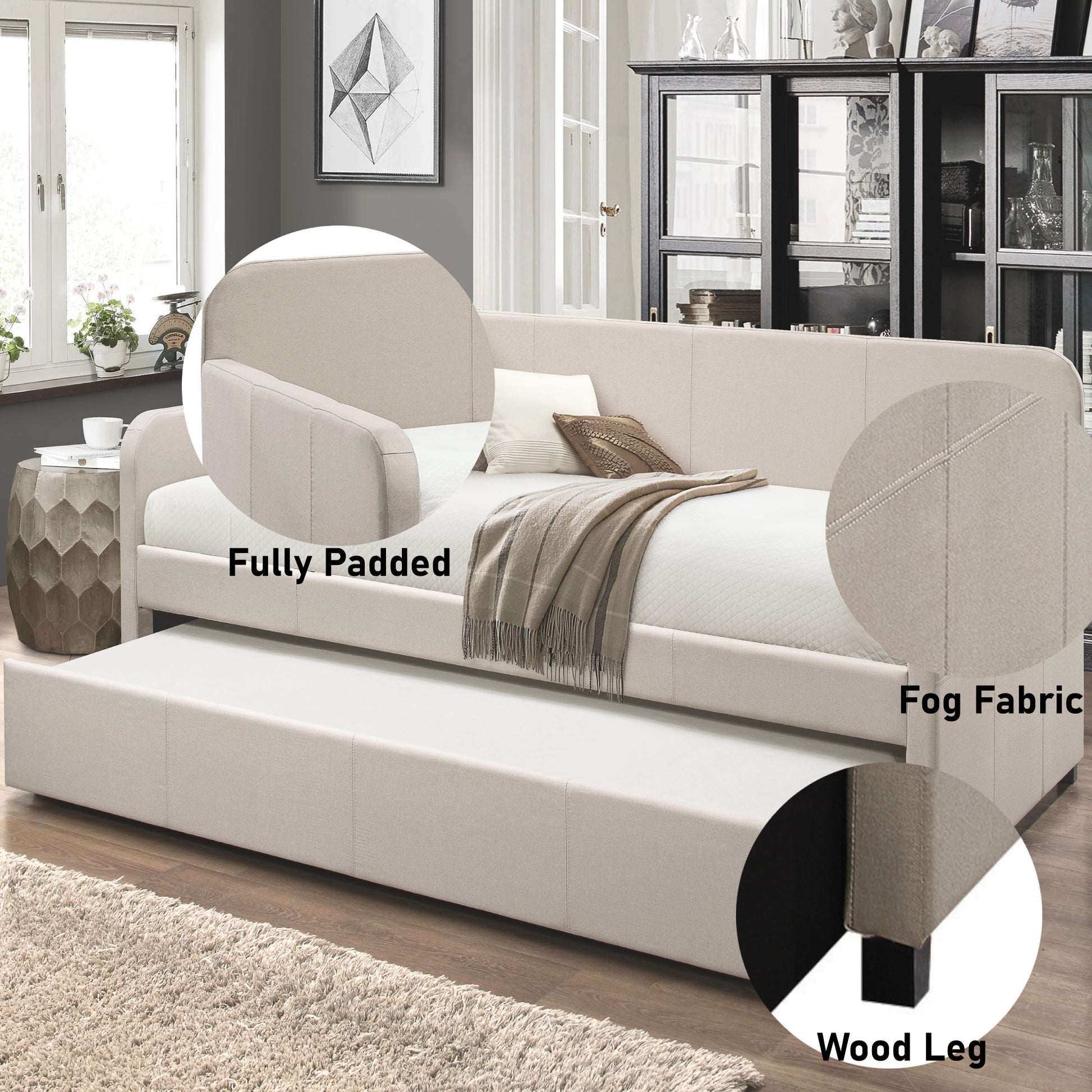 Jagger - Twin Daybed With Trundle - Fog - The Sleep Loft - Online Mattress Showroom NYC