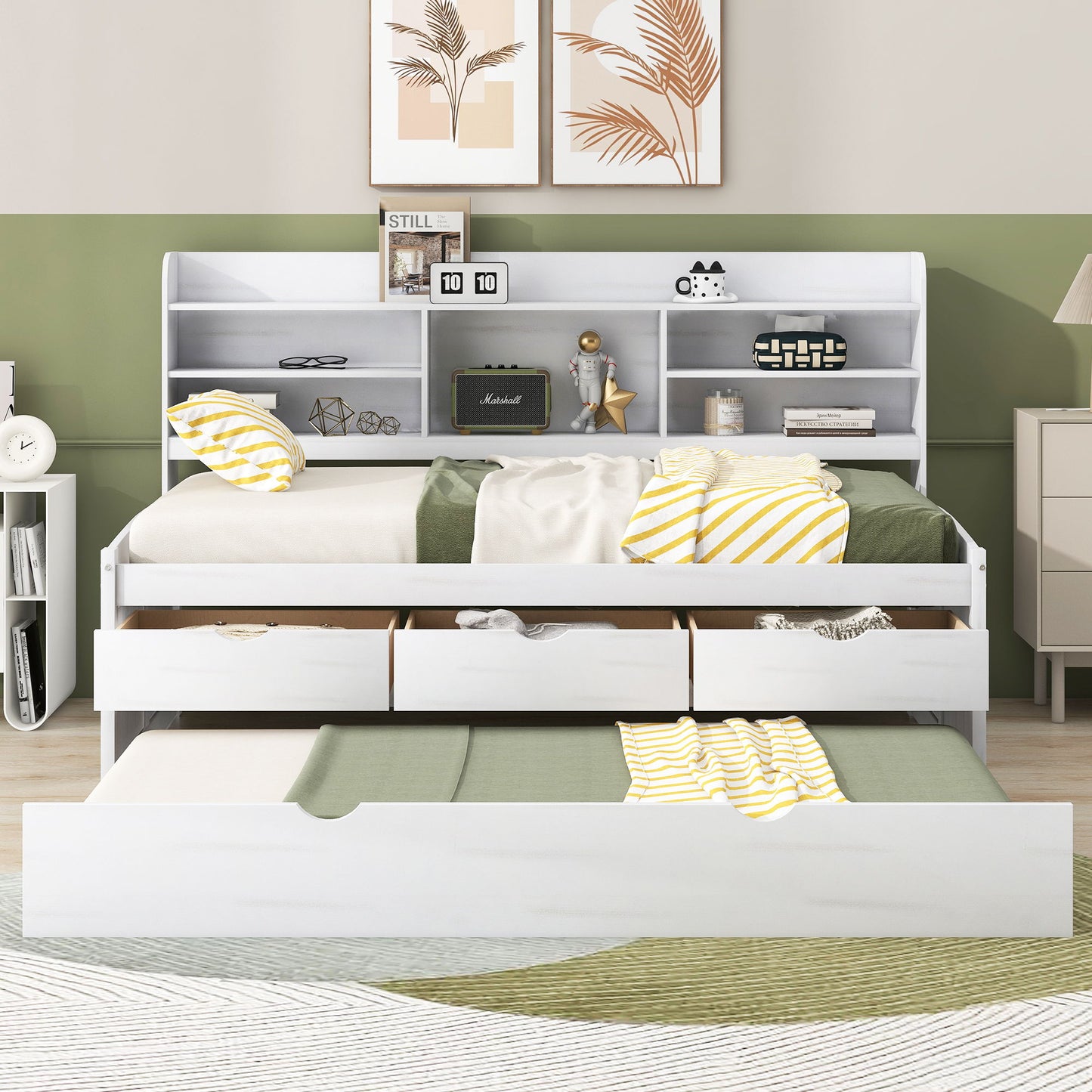 Captain Bed With Built In Bookshelves, 3 Storage Drawers, And Trundle - The Sleep Loft - Online Mattress Showroom NYC